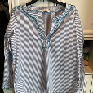 Vineyard Vines Embroidered Striped Top Women's Large L V-Neck Tunic Boho